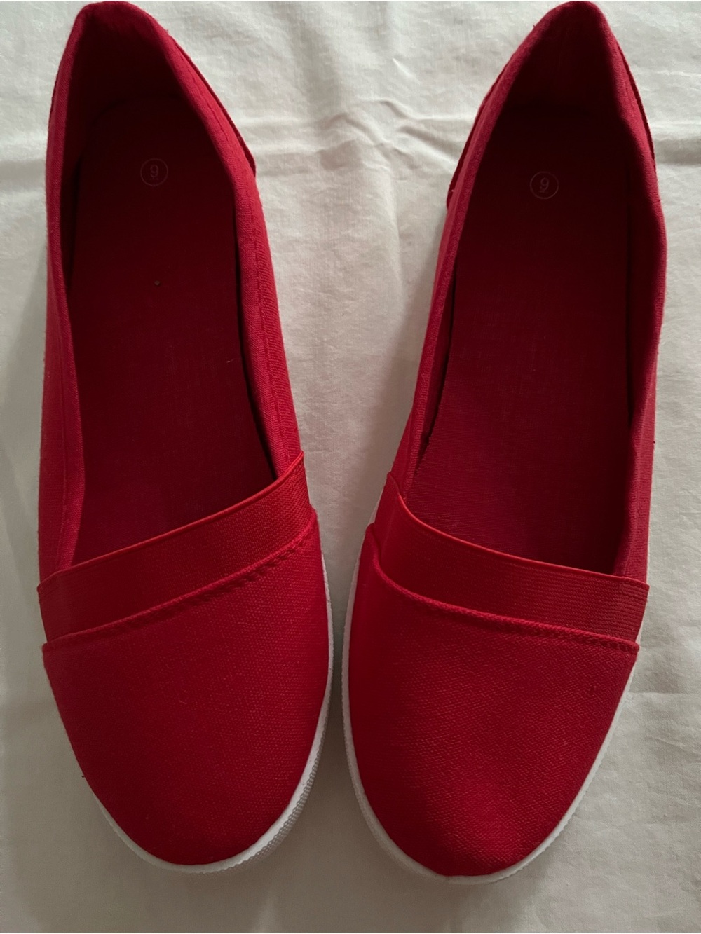 Red Slip-On Canvas Flats - Women size 9